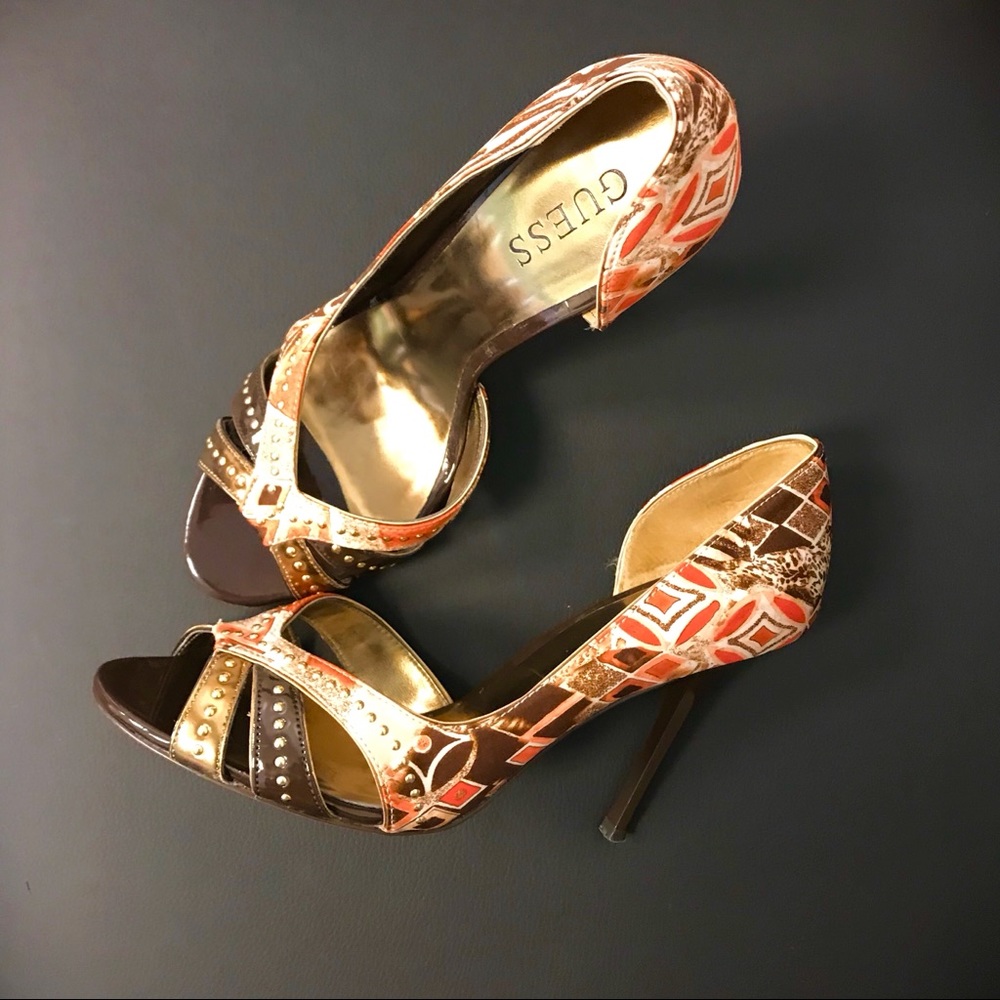 Guess Open Toe Cloth Heels